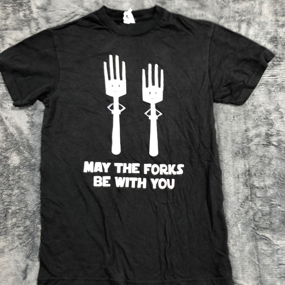 Delta Graphic Tee Men S Black May The Forks Be With You Star Wars Parody Shirt